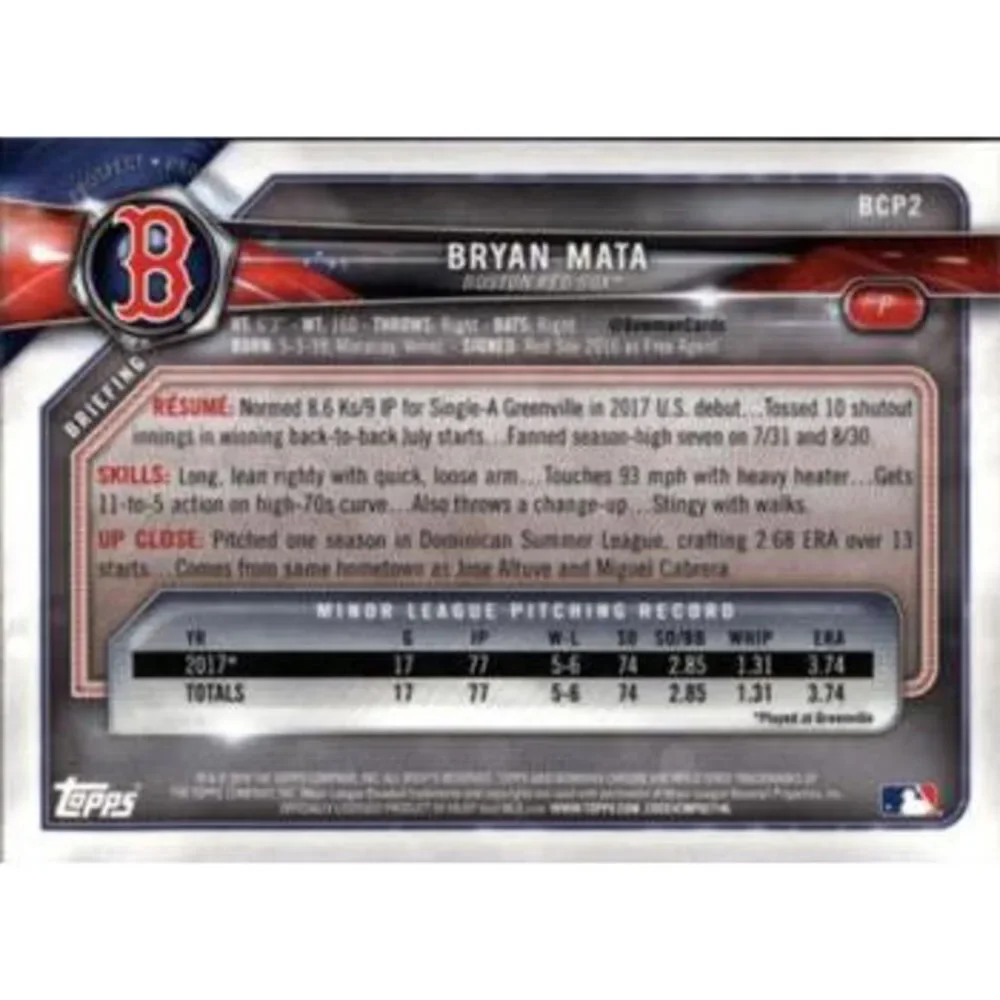 2018 Bowman Chrome Prospects Bryan Mata BCP2 Boston Red Sox